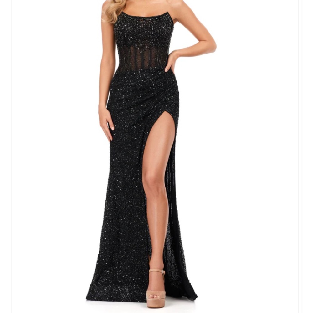 Black Ashley Lauren Prom Dress (11238 Corset Bustier Gown with Wrap Skirt)
